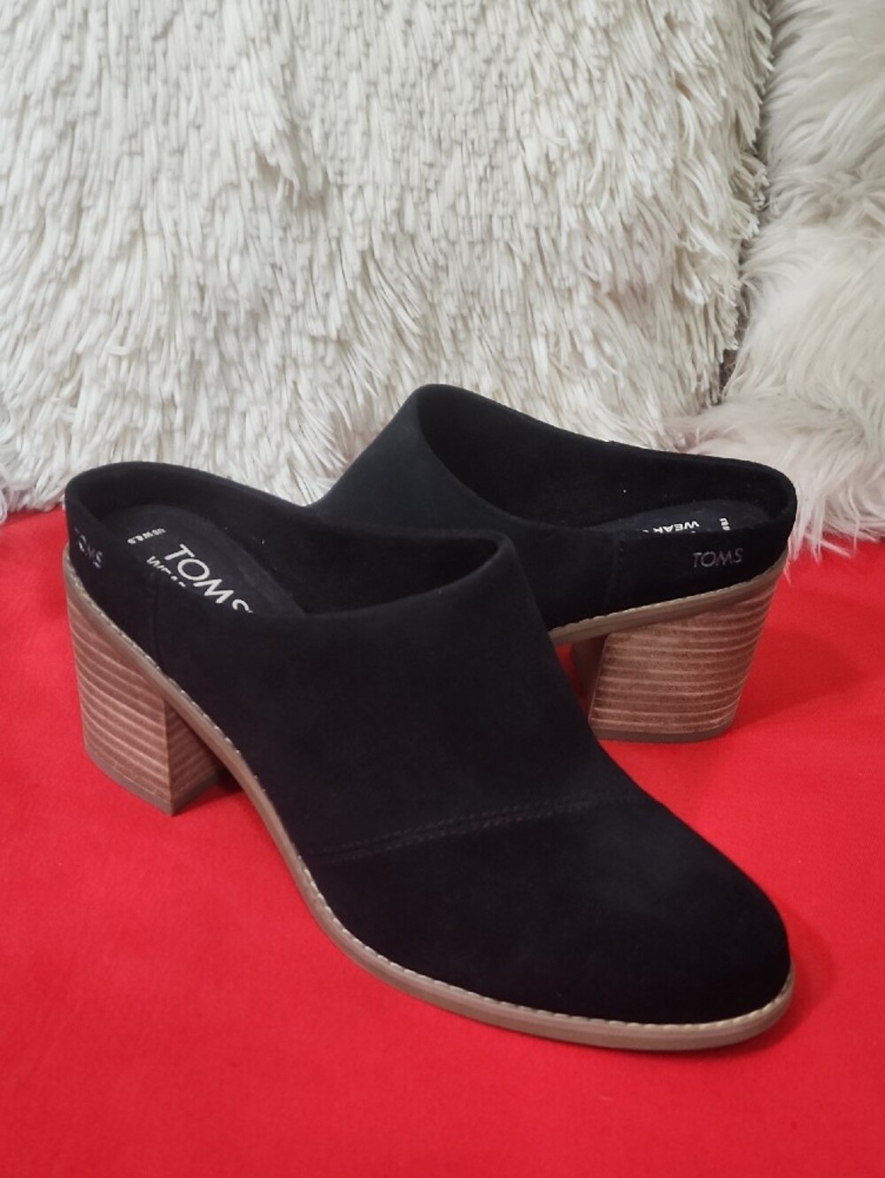 TOMS Evelyn Black Suede Slip-On Block Heel Mules
